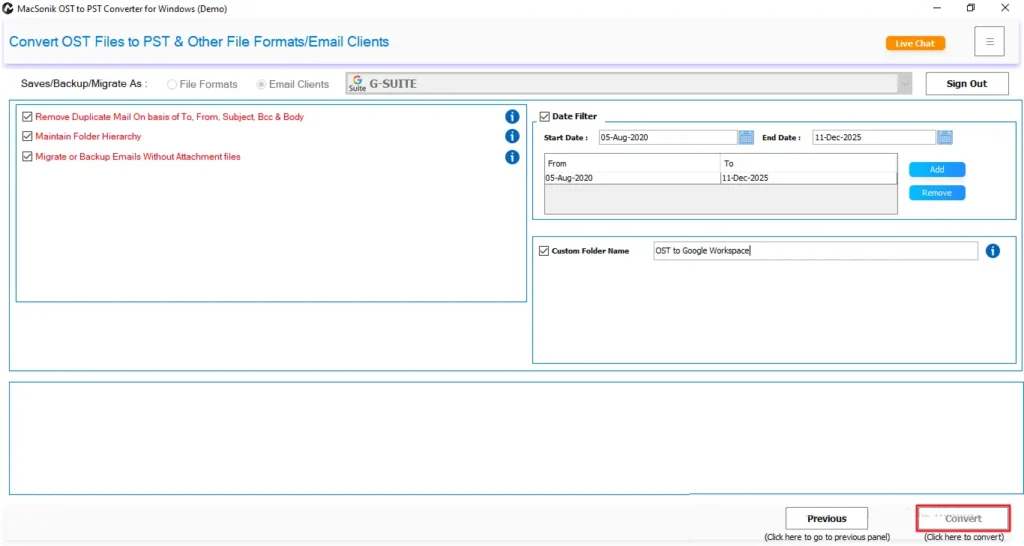 Import OST to Google Workspace