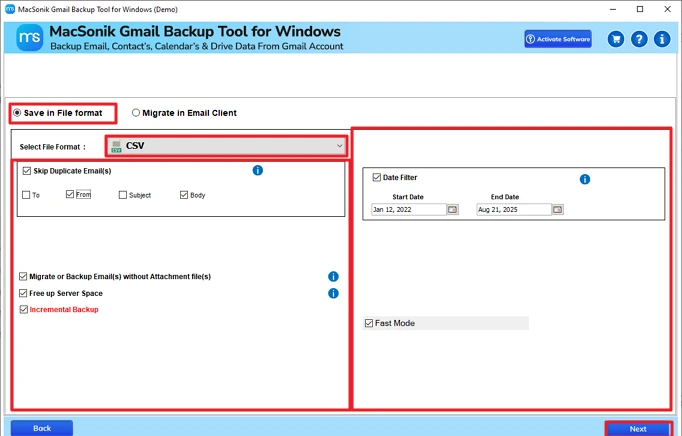 Choose CSV and apply filters 