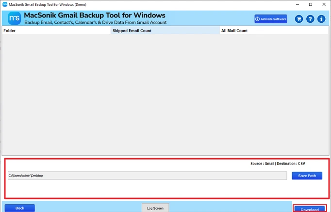 Set the save path and click download
