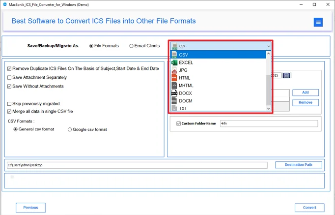 Convert ICS to CSV