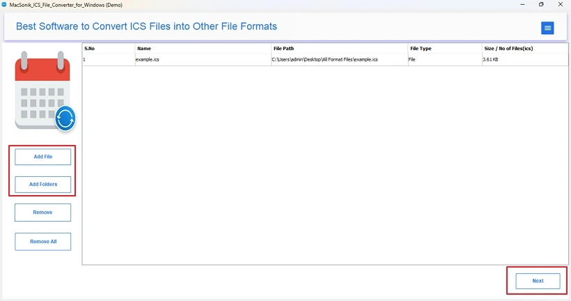 Convert ICS to Excel
 step 2