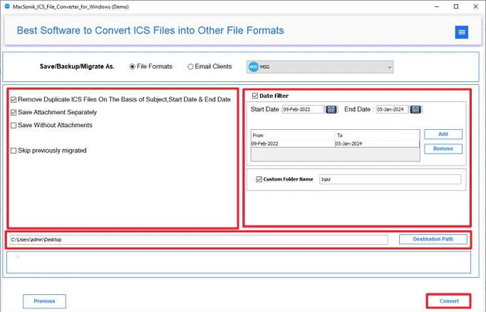 Convert ICS to MSG
 step 5