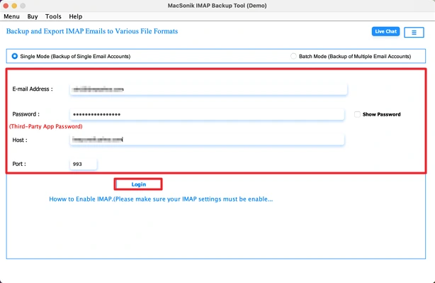 log in with IMAP credentials