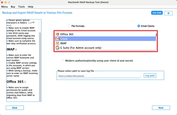 choose Gmail from the list